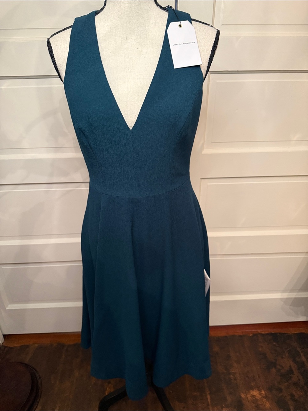 Dress the Population Catalina Peacock Teal Fit Flare Midi Dress NWT
